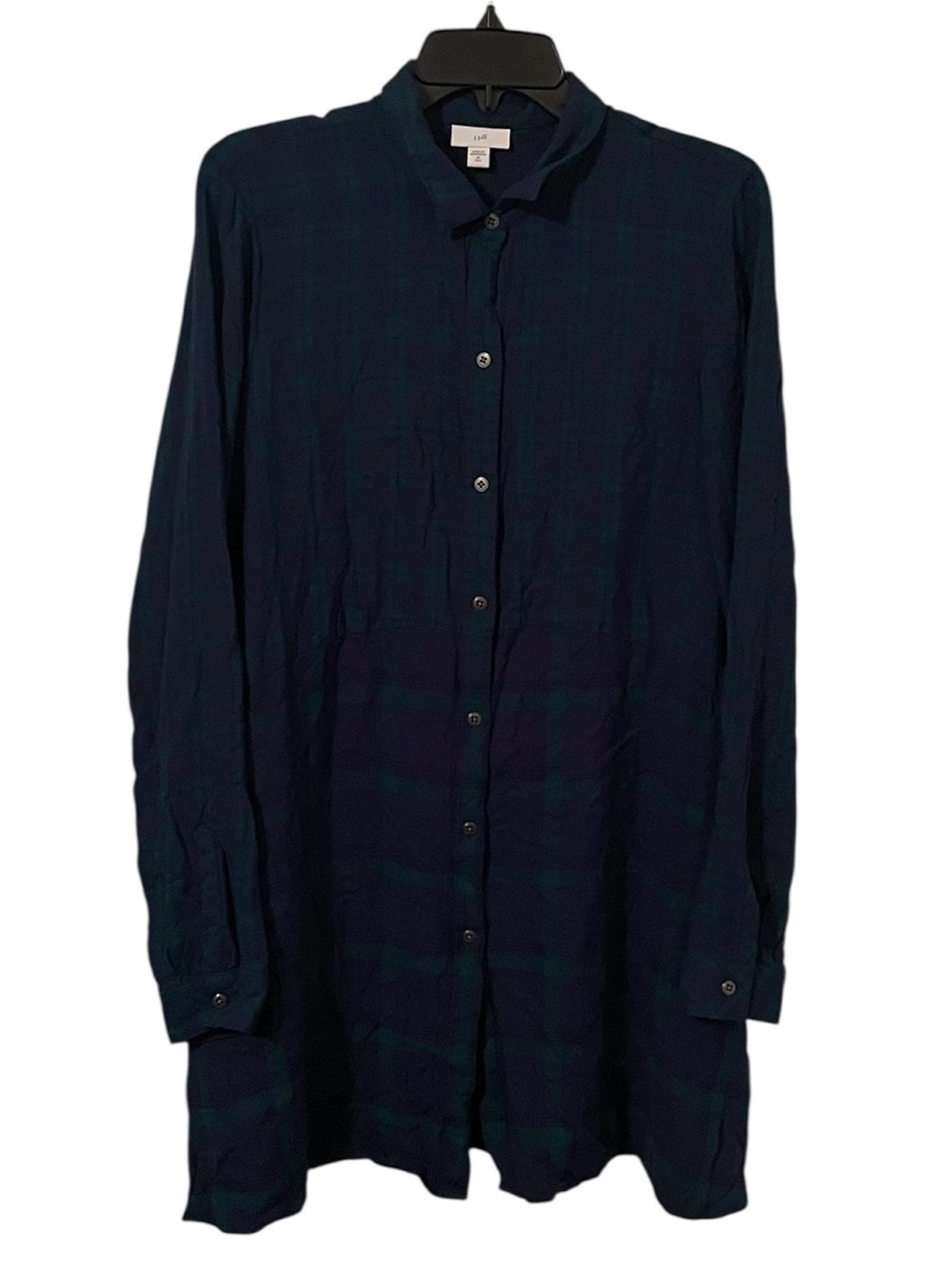 J. Jill Women's Navy Green Plaid Print Button Down‎ Shirt Top Tall Size M